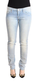 Hellblaue Washed-Cotton Low Waist Skinny Jeans