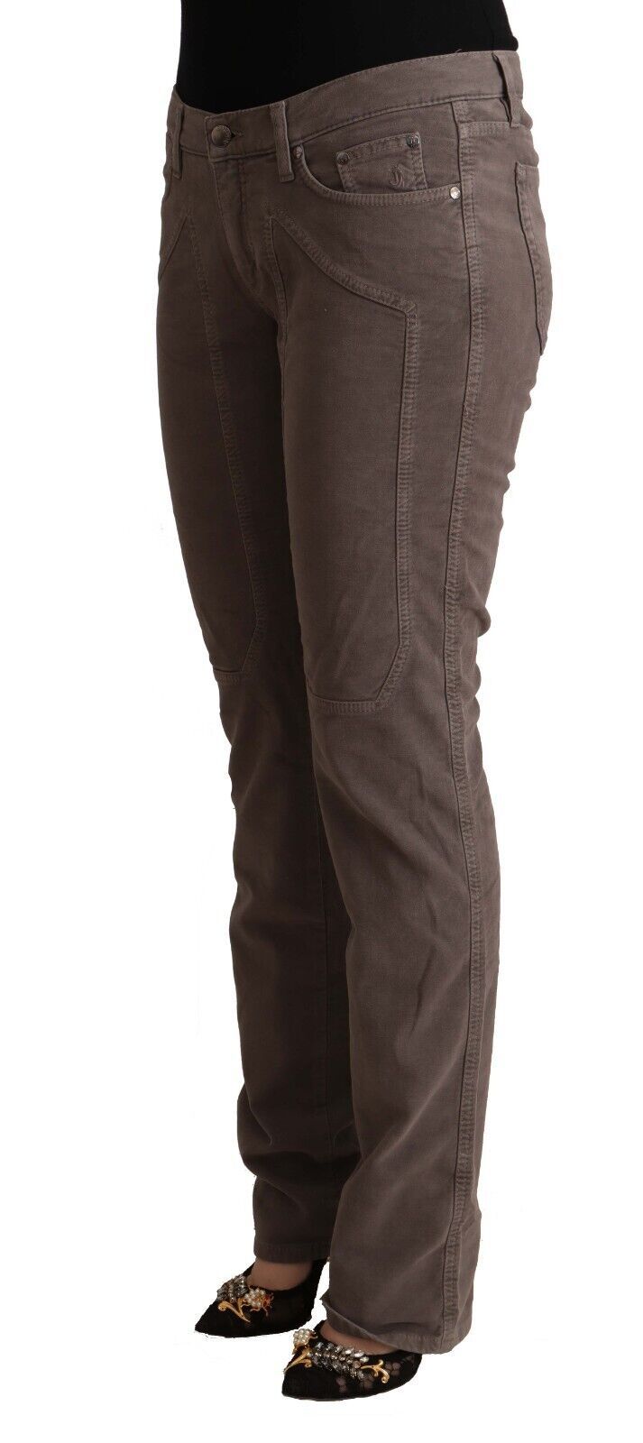 Braune Low-Waist Denim Jeans aus Baumwolle mit ikonischen Patches