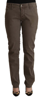 Braune Baumwoll-Low-Waist-Skinny-Jeans für die Freizeit