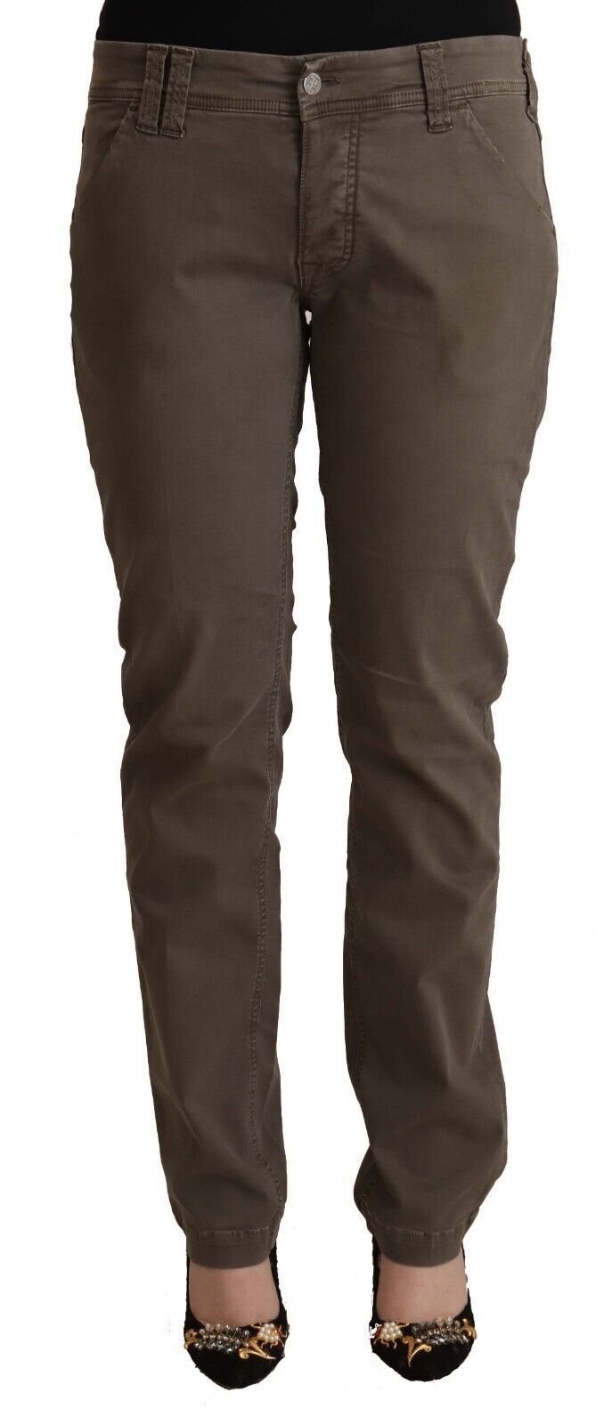 Braune Baumwoll-Low-Waist-Skinny-Jeans für die Freizeit