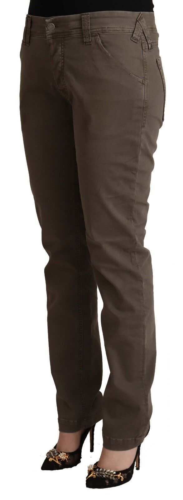 Braune Baumwoll-Low-Waist-Skinny-Jeans für die Freizeit