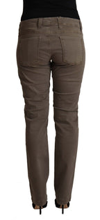 Braune Baumwoll-Low-Waist-Skinny-Jeans für die Freizeit
