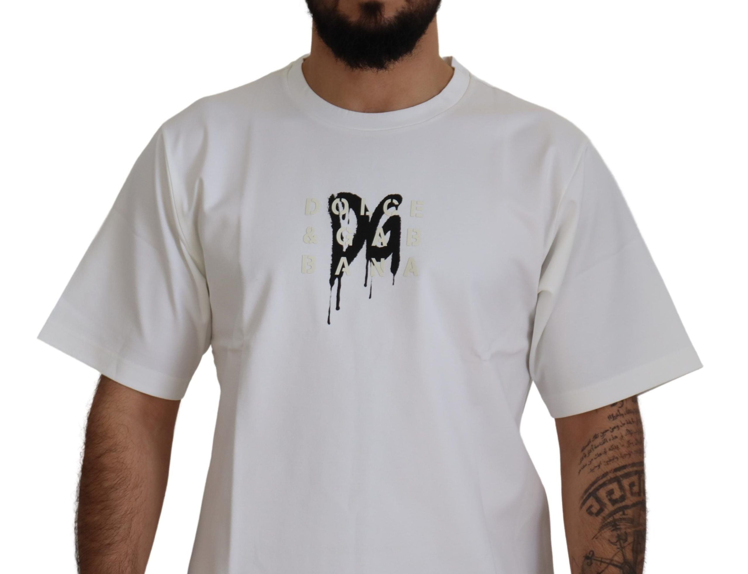 Weißes T-Shirt mit Rundhalsausschnitt und Logo-Print aus Baumwolle