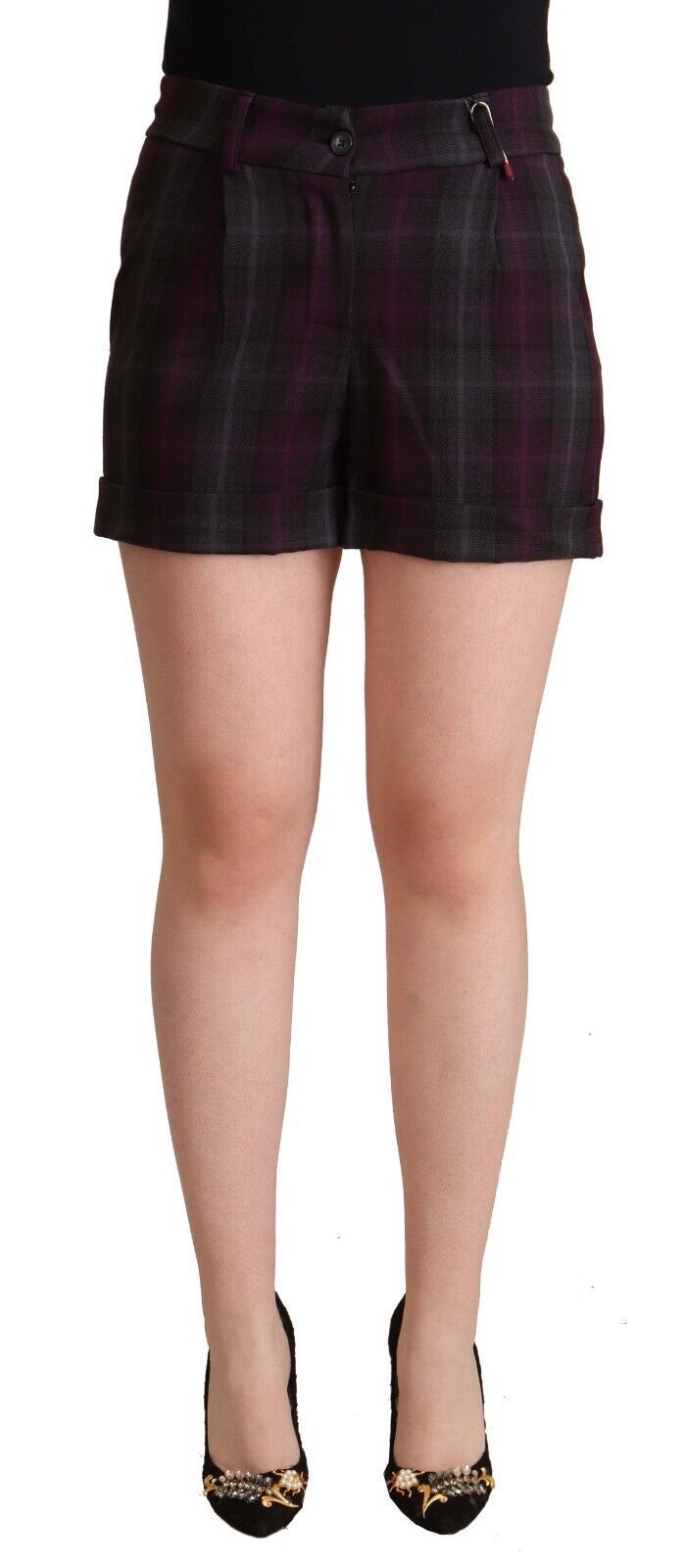 Multicolor karierte Shorts mit normaler Bundhöhe und umgeschlagenem Saum