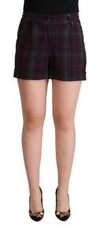 Multicolor karierte Shorts mit normaler Bundhöhe und umgeschlagenem Saum