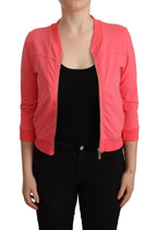 Pink 3/4 Sleeve Zip Embellished Sweater