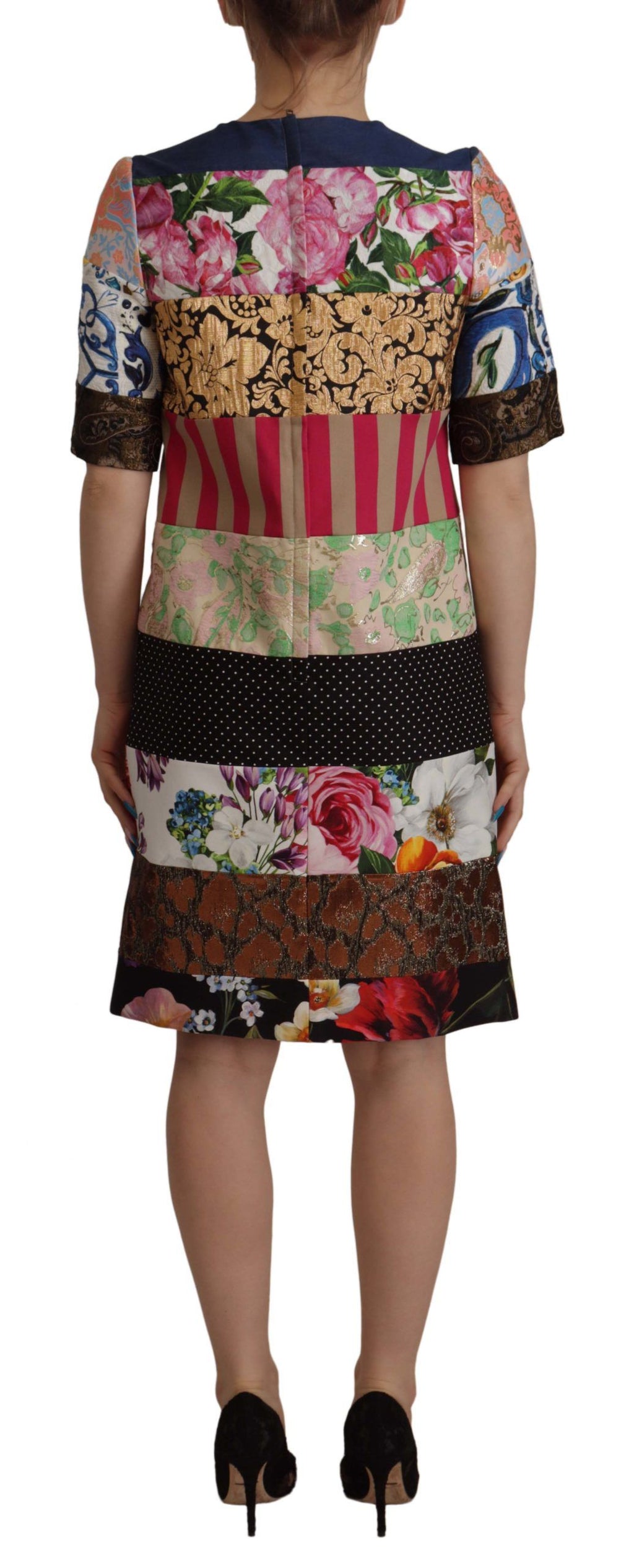 Mehrfarbiges Patchwork-Blumen-Scheiden-Jacquard-Minikleid