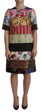 Mehrfarbiges Patchwork-Blumen-Scheiden-Jacquard-Minikleid