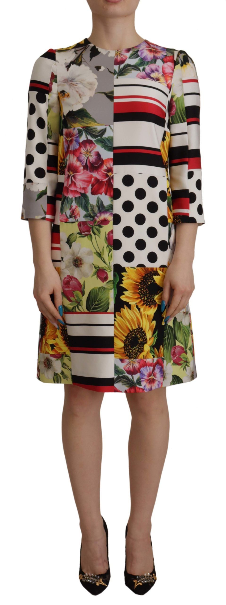 Mehrfarbiges Charmeuse-Blumen-Scheiden-Jacquard-Patchwork-Kleid