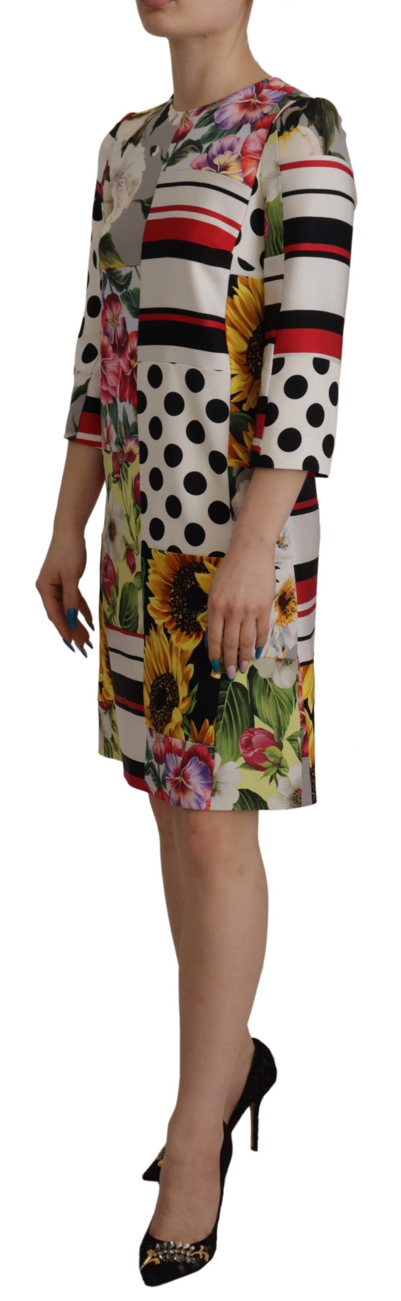 Mehrfarbiges Charmeuse-Blumen-Scheiden-Jacquard-Patchwork-Kleid