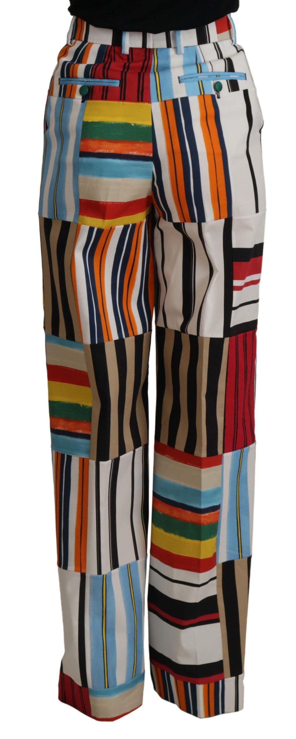 Mehrfarbige gestreifte High-Waist-Hose aus Baumwolle