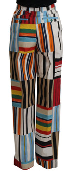 Mehrfarbige gestreifte High-Waist-Hose aus Baumwolle