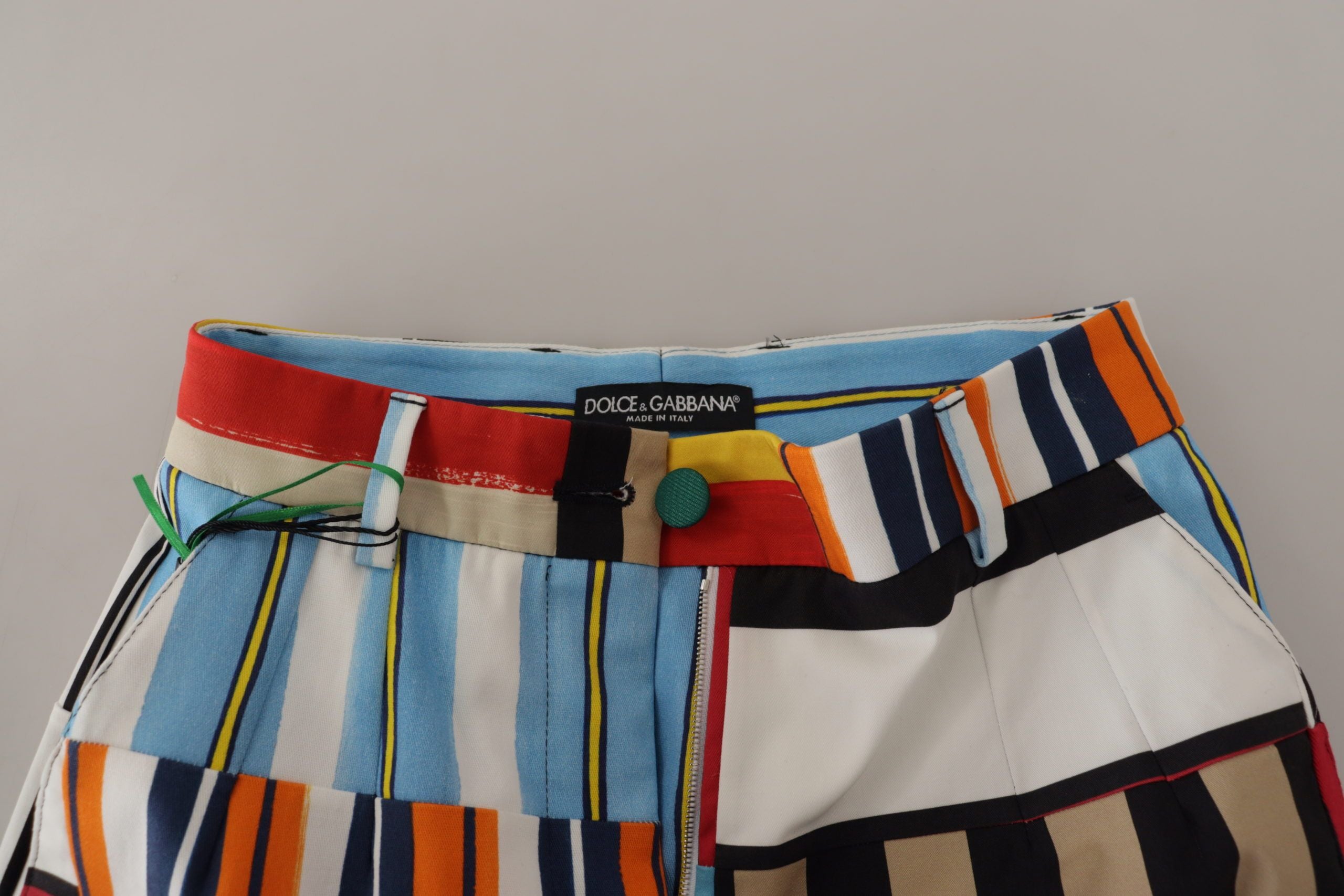 Mehrfarbige gestreifte High-Waist-Hose aus Baumwolle