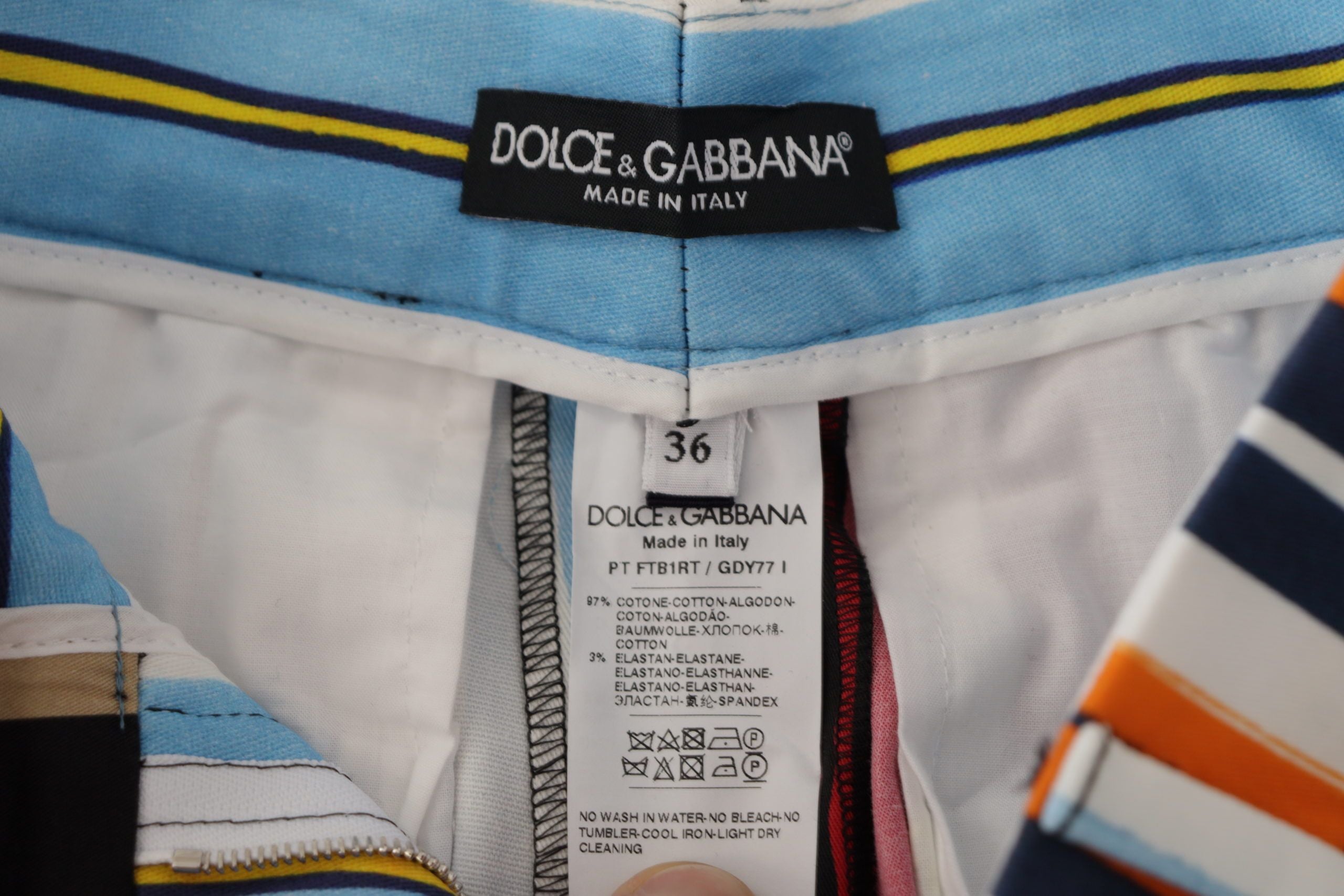 Mehrfarbige gestreifte High-Waist-Hose aus Baumwolle