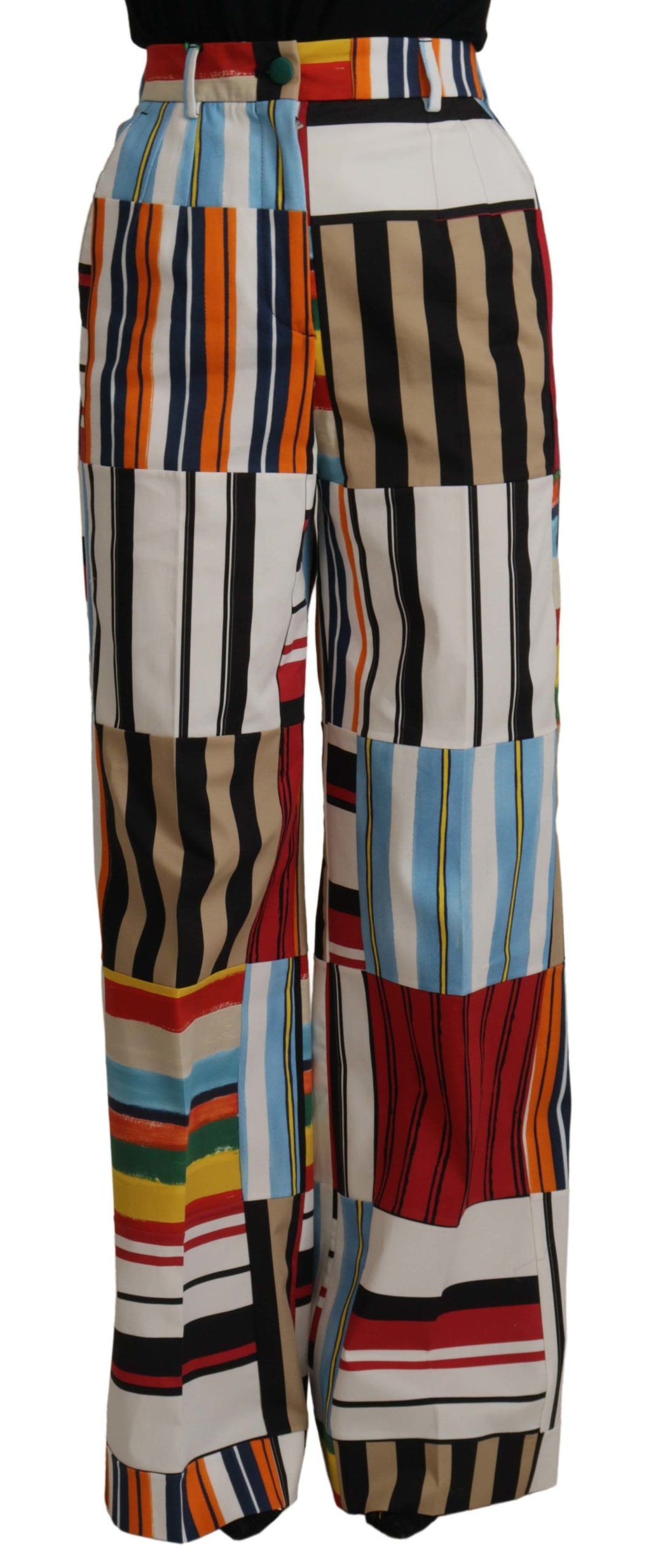 Mehrfarbige gestreifte High-Waist-Hose aus Baumwolle