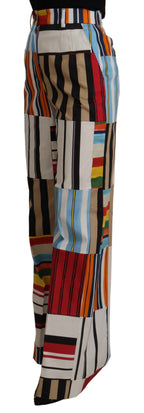 Mehrfarbige gestreifte High-Waist-Hose aus Baumwolle