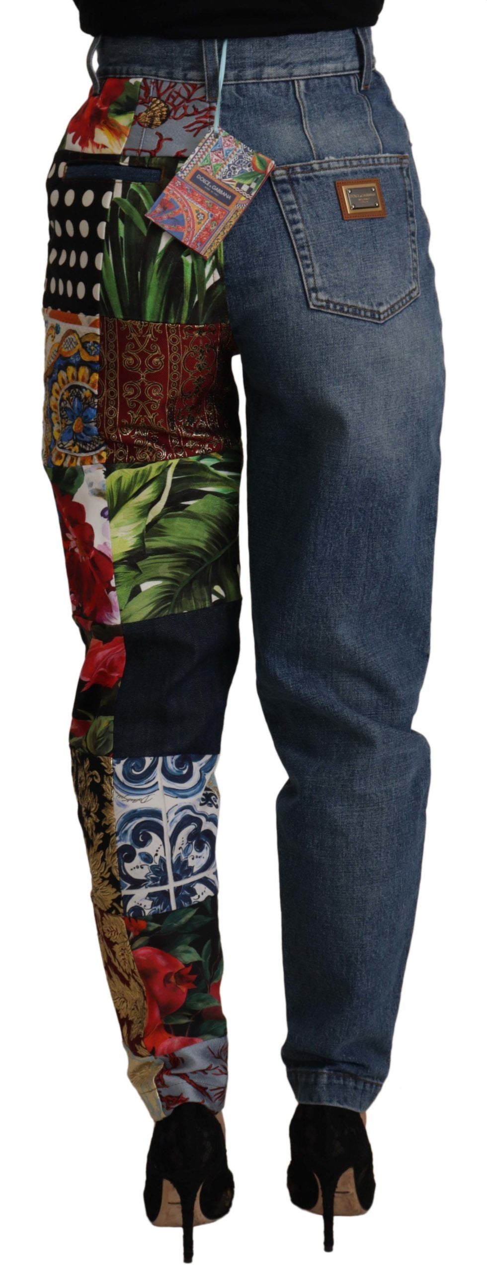 Blaue Jeans Jacquard Majolika High Waist Hose