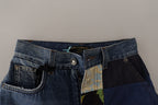 Blaue Jeans Jacquard Majolika High Waist Hose