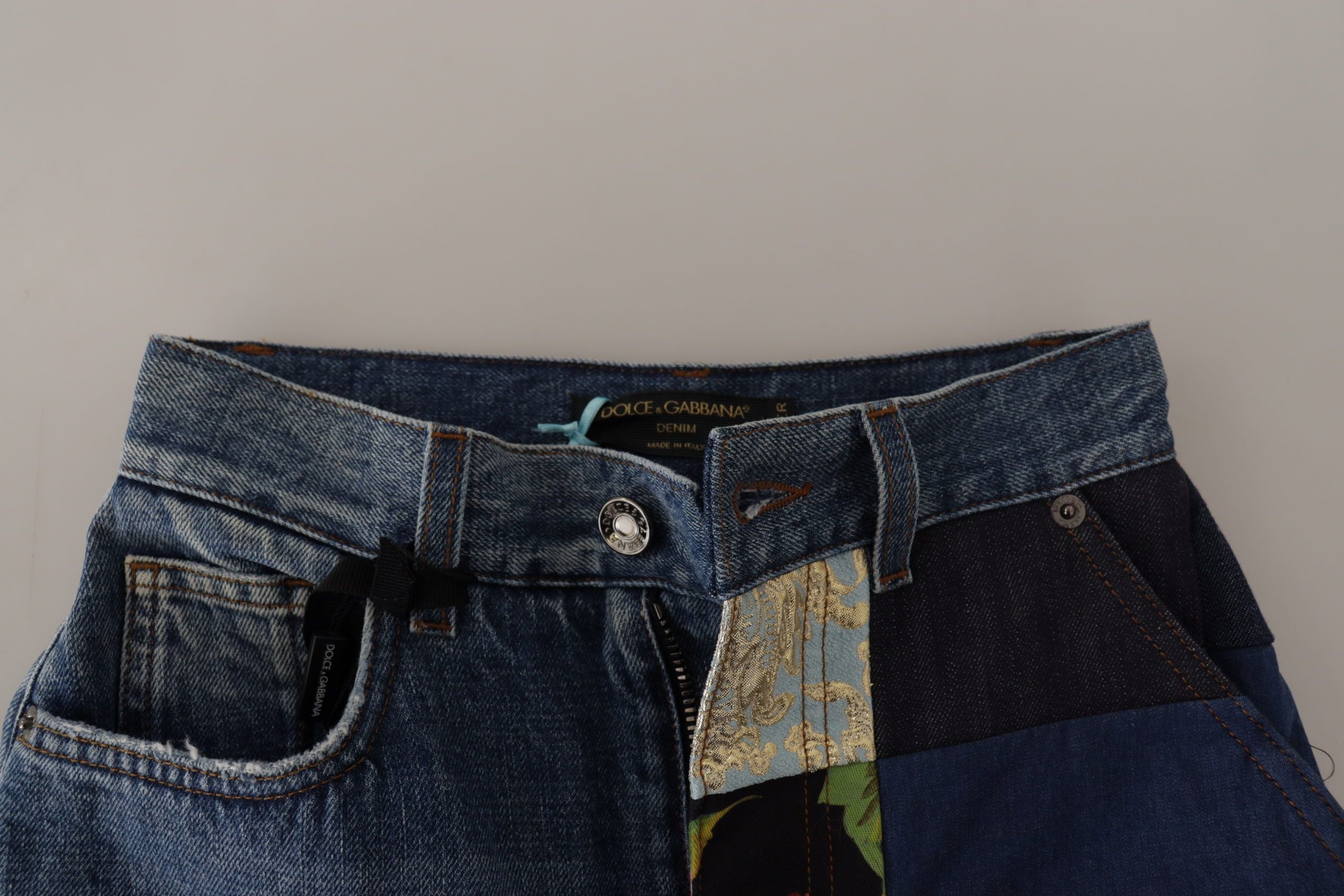 Blaue Jeans Jacquard Majolika High Waist Hose