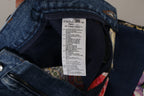 Blaue Jeans Jacquard Majolika High Waist Hose
