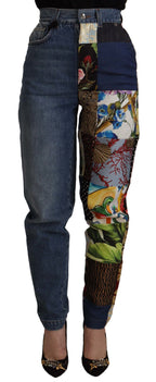 Blaue Jeans Jacquard Majolika High Waist Hose