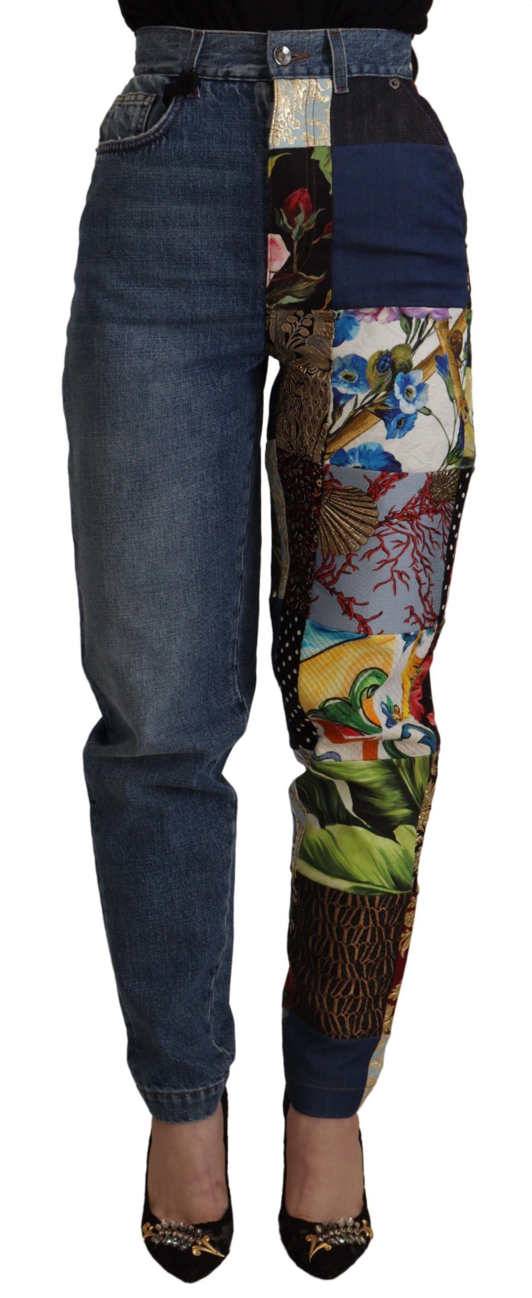 Blaue Jeans Jacquard Majolika High Waist Hose