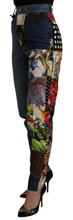Blaue Jeans Jacquard Majolika High Waist Hose