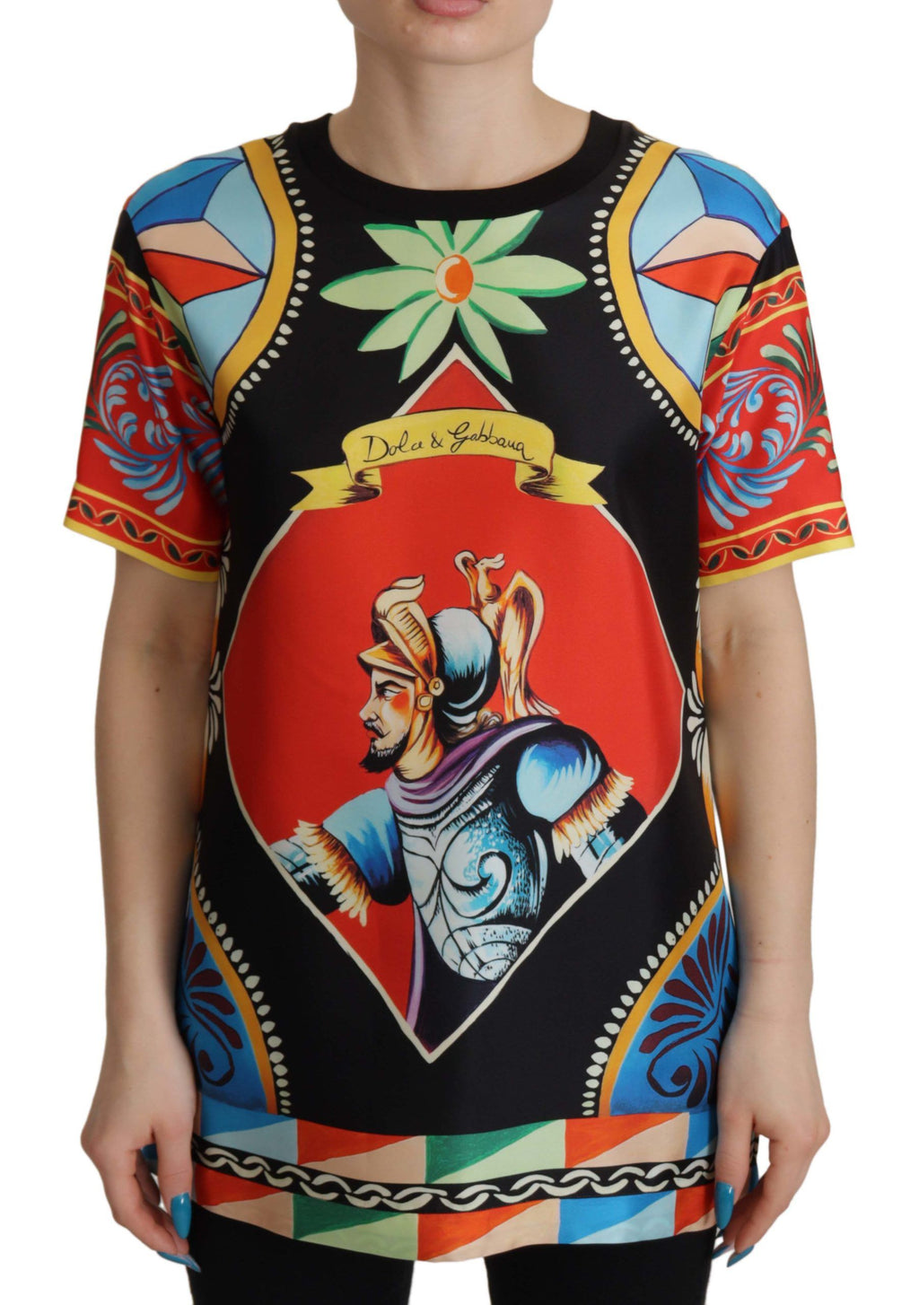 Mehrfarbiger Soldier Carretto Seiden-Top T-Shirt
