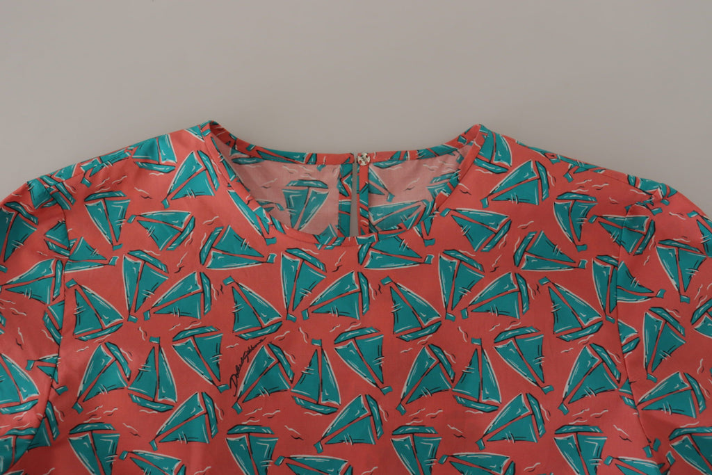 Baumwoll-T-Shirt mit Pink Sail Boat Print