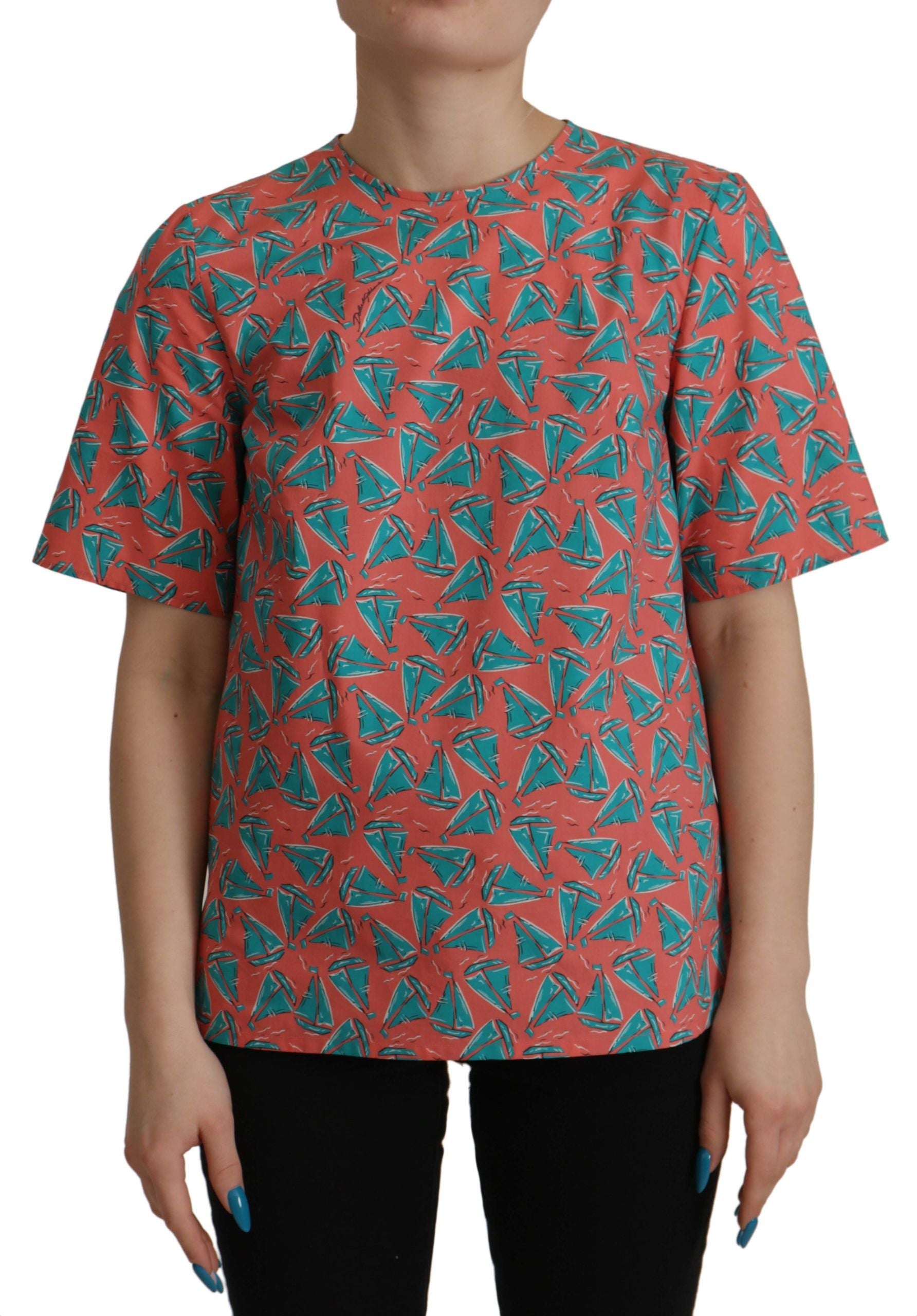 Baumwoll-T-Shirt mit Pink Sail Boat Print
