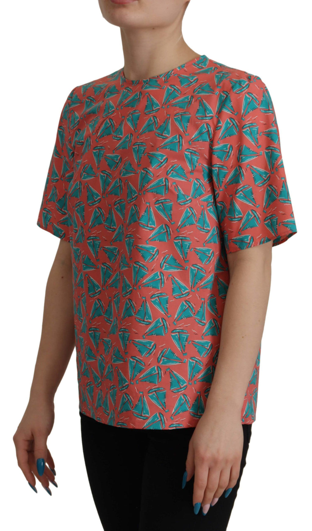 Baumwoll-T-Shirt mit Pink Sail Boat Print