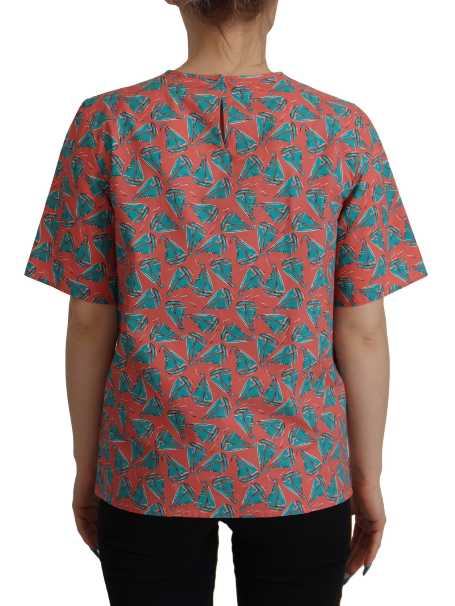 Baumwoll-T-Shirt mit Pink Sail Boat Print