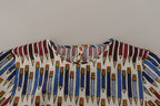 White Pencil Print Cotton T-shirt Blouse