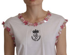 Weißes DG Crown T-Shirt mit floralen Pailletten