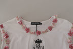 Weißes DG Crown T-Shirt mit floralen Pailletten