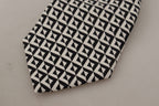 Schwarz Weiß Geometrische 100% Seide Verstellbare Accessoire Krawatte