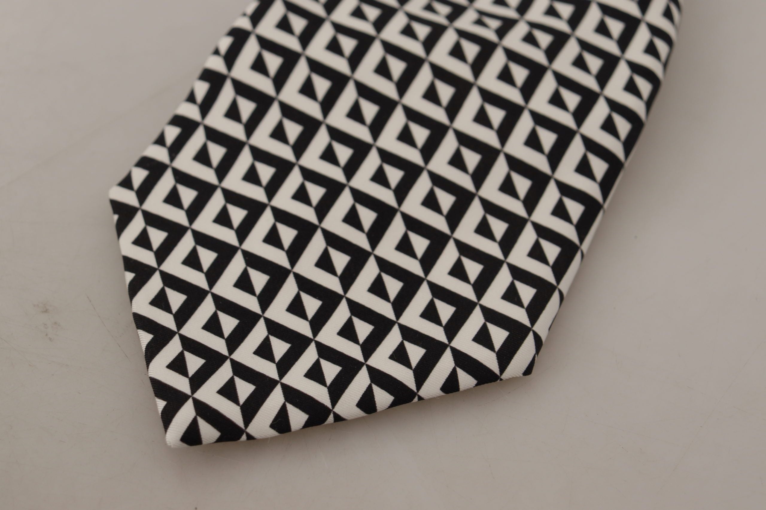 Schwarz Weiß Geometrische 100% Seide Verstellbare Accessoire Krawatte