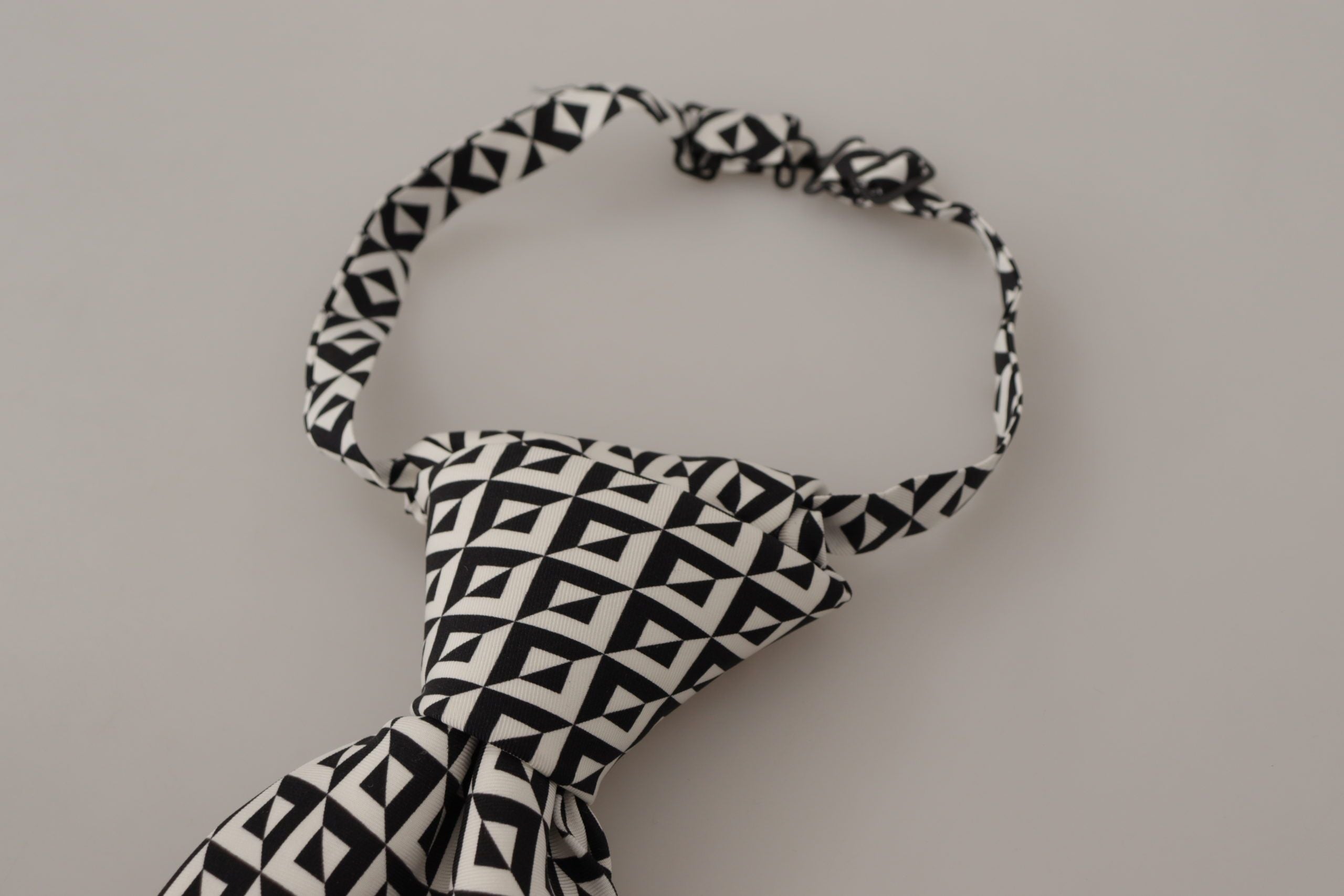 Schwarz Weiß Geometrische 100% Seide Verstellbare Accessoire Krawatte