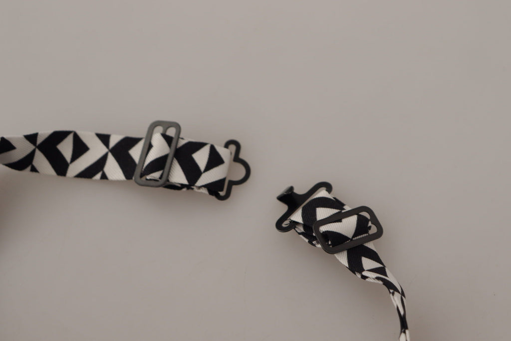 Schwarz Weiß Geometrische 100% Seide Verstellbare Accessoire Krawatte