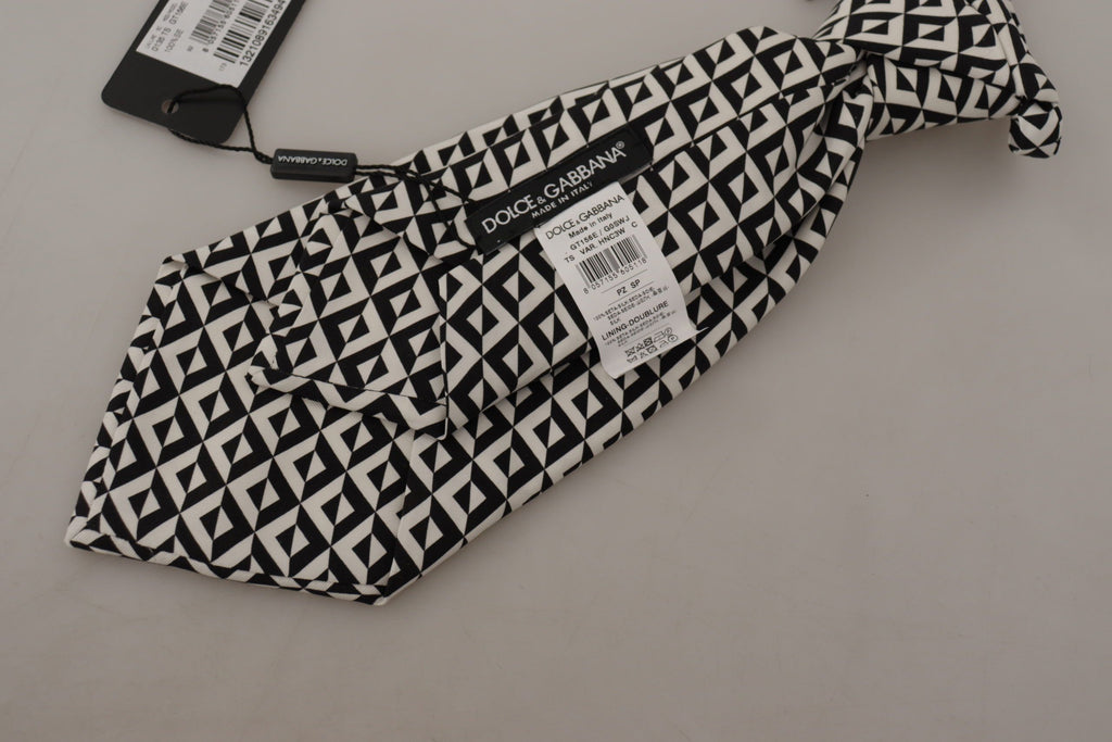 Schwarz Weiß Geometrische 100% Seide Verstellbare Accessoire Krawatte