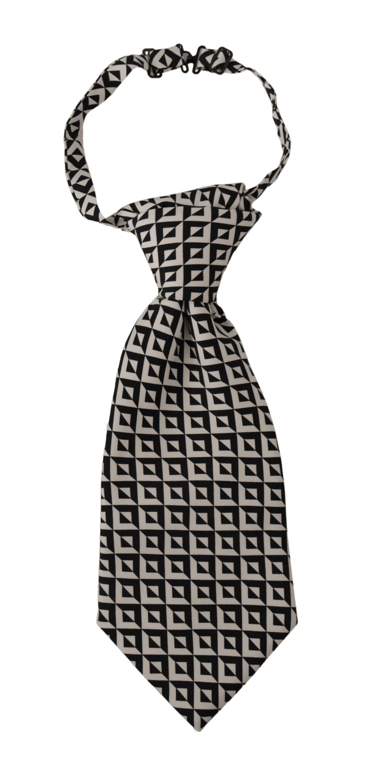 Schwarz Weiß Geometrische 100% Seide Verstellbare Accessoire Krawatte