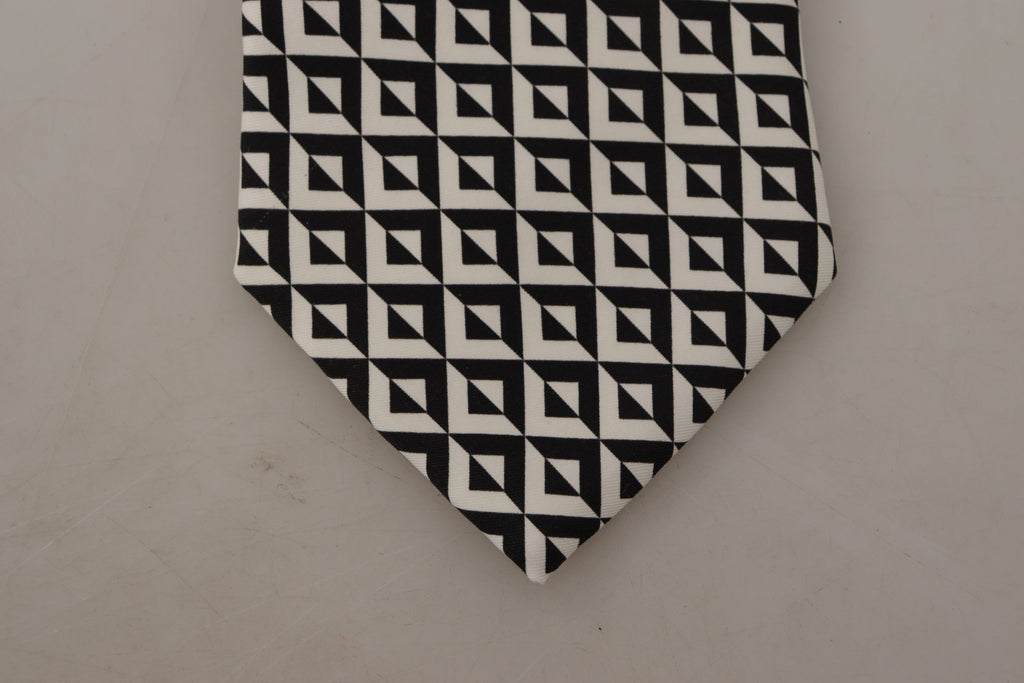 Schwarz Weiß Geometrische 100% Seide Verstellbare Accessoire Krawatte