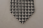 Schwarz Weiß Geometrische 100% Seide Verstellbare Accessoire Krawatte
