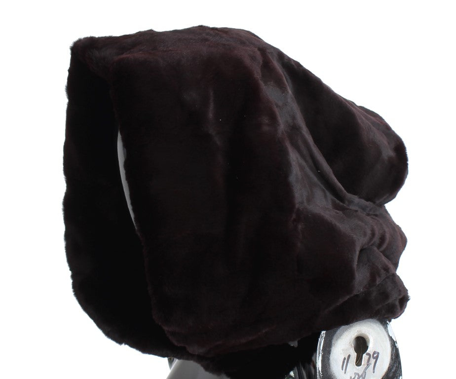 Lila Wieselfell Häkelhaube Schal Mütze
