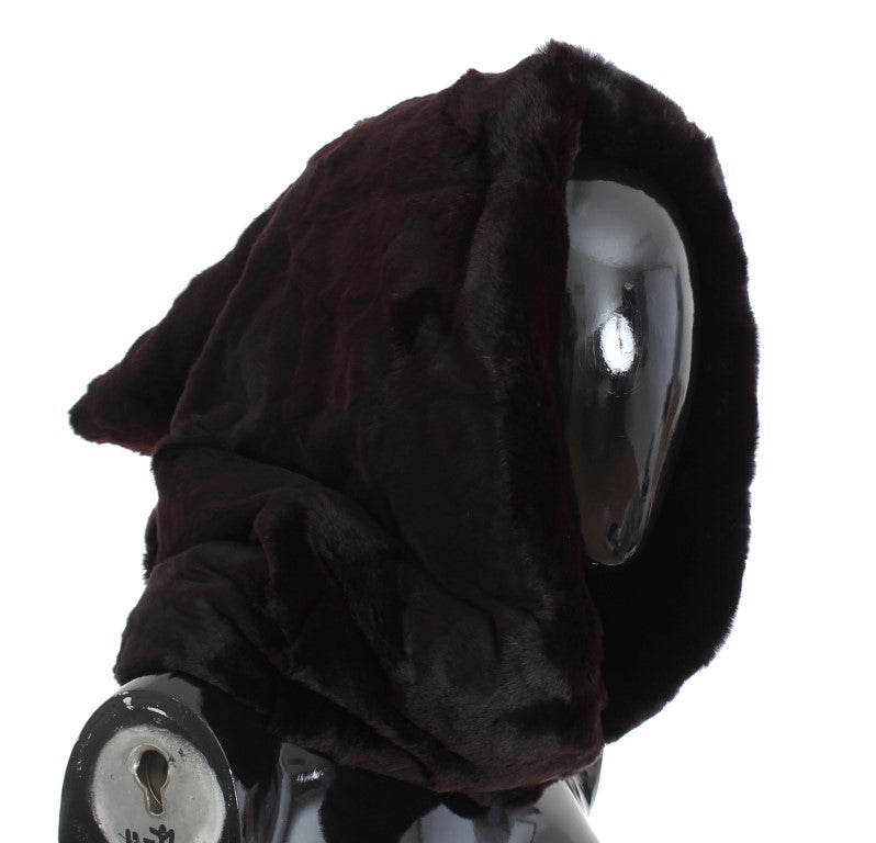 Lila Wieselfell Häkelhaube Schal Mütze