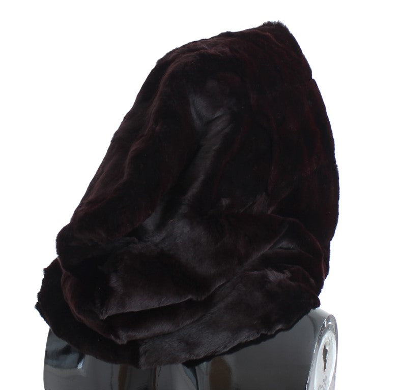 Lila Wieselfell Häkelhaube Schal Mütze