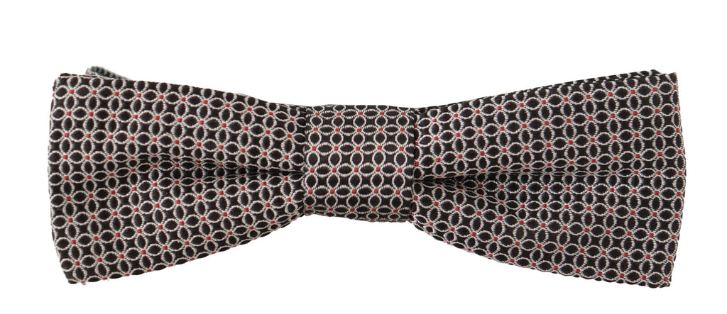 Black White Flower Pattern Silk Neck Bow Tie