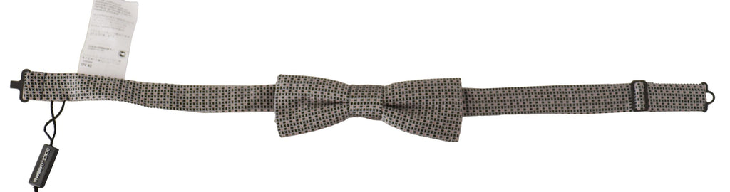 Black White Flower Pattern Silk Neck Bow Tie