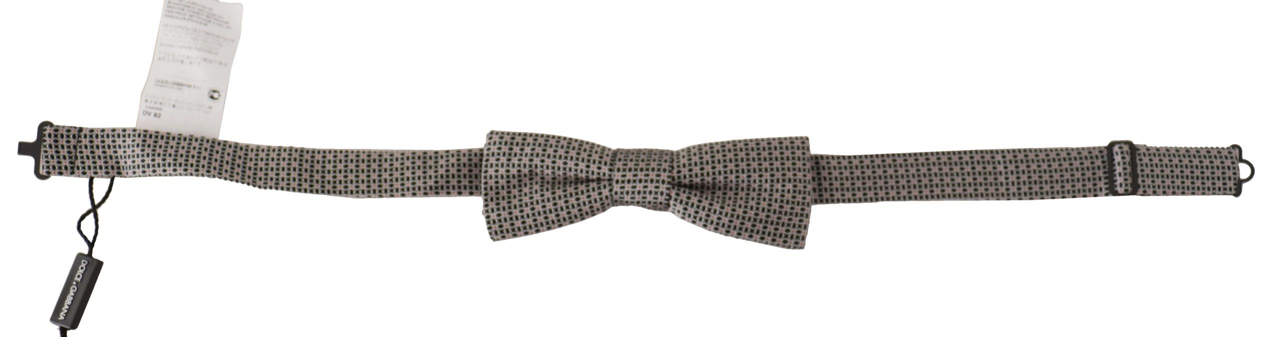 Black White Flower Pattern Silk Neck Bow Tie