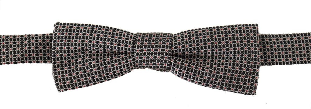 Black White Flower Pattern Silk Neck Bow Tie